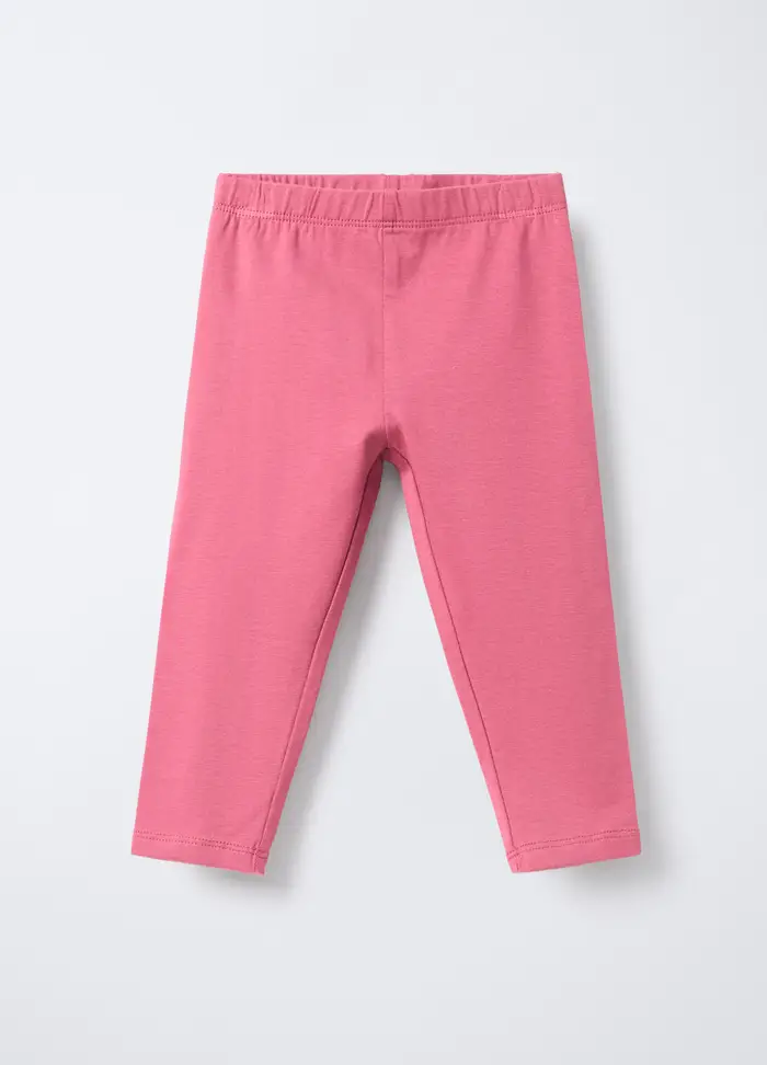 Leggings In Jersey Di Cotone Stretch Skinny Fit Bimba, Bambina, Rosa scuro