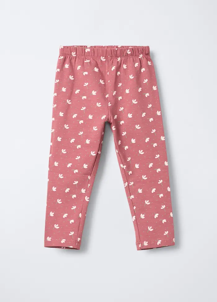Leggings In Jersey Di Cotone Stretch Skinny Fit Bimba, Bambina, Rosa scuro