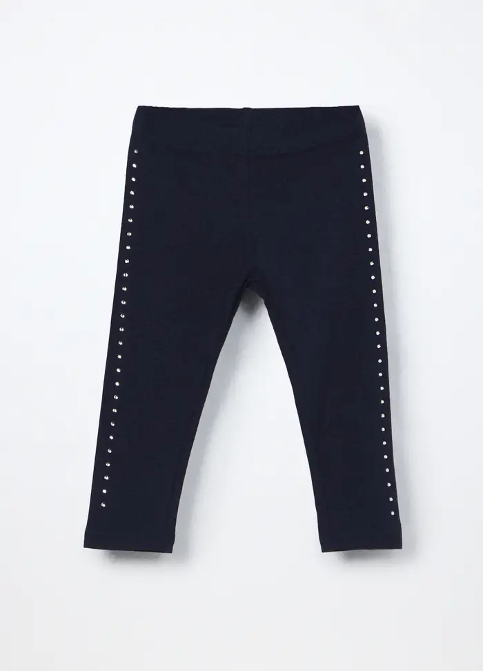Blukids Leggings In Jersey Stretch Con Strass Neonata, Bambina, Blu scuro