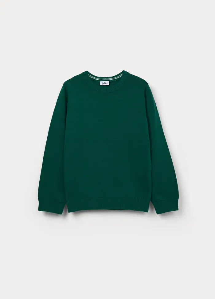 Blukids Maglione Girocollo Tricot In Puro Cotone Bambino, Verde scuro