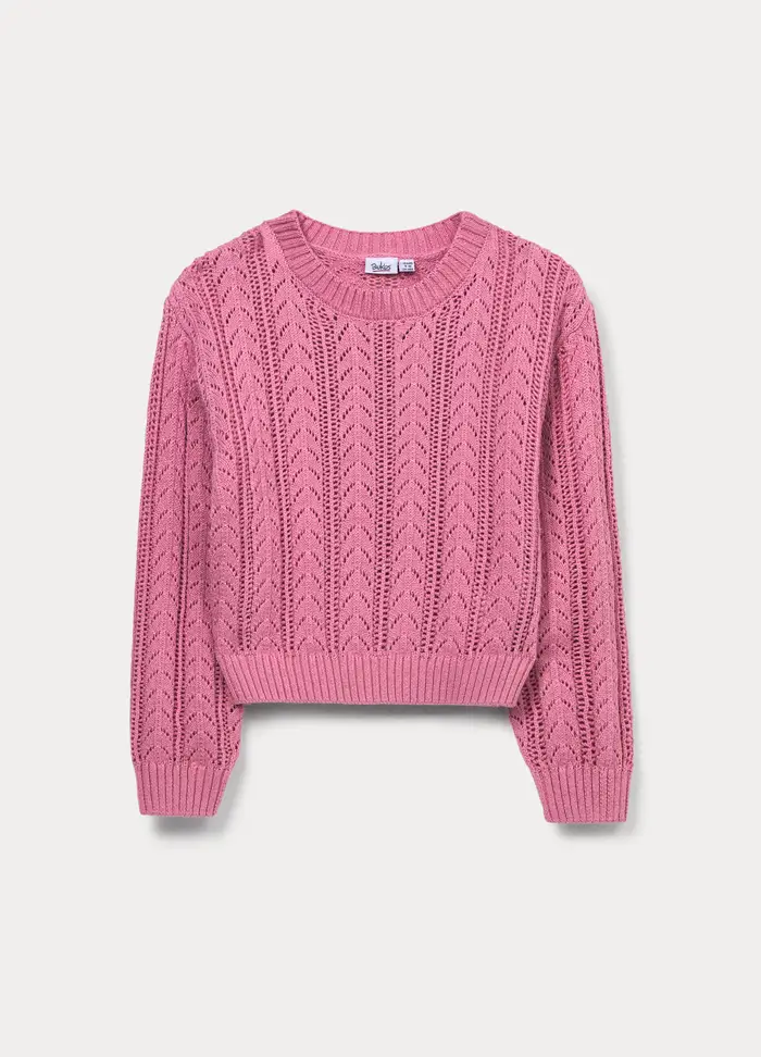 Maglione Lavorato Misto Cotone Ragazza, Bambina, Rosa scuro