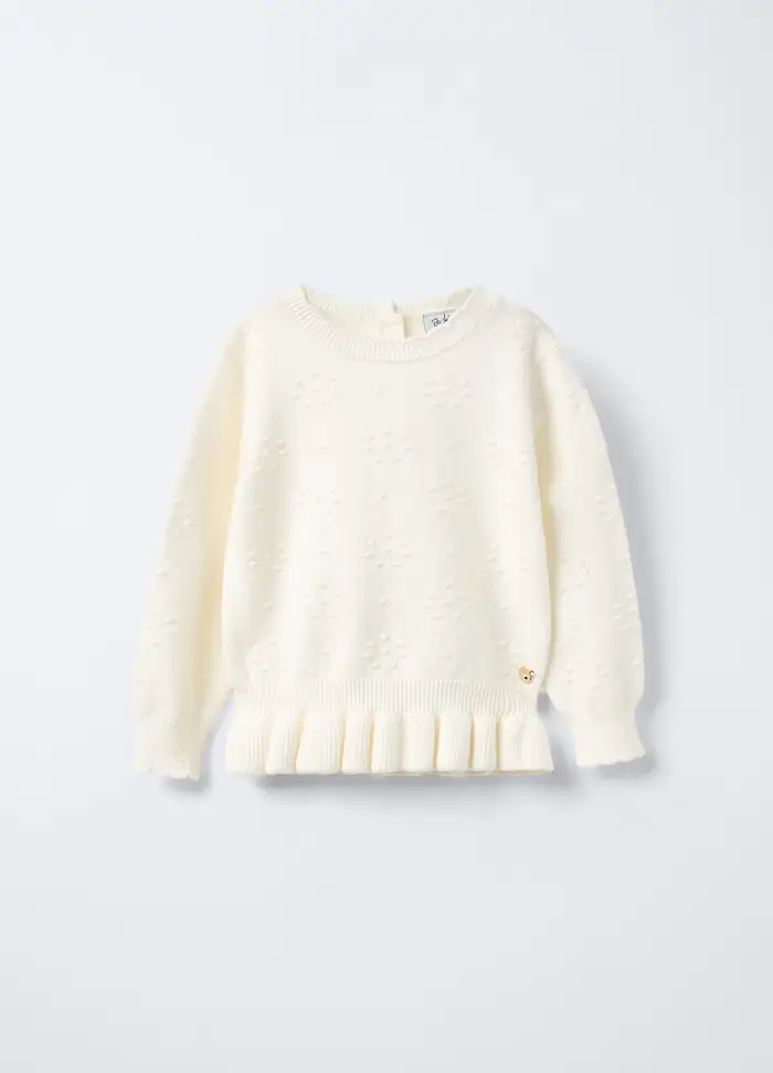 Maglione Operato Misto Viscosa Bimba, Bambina, Bianco panna