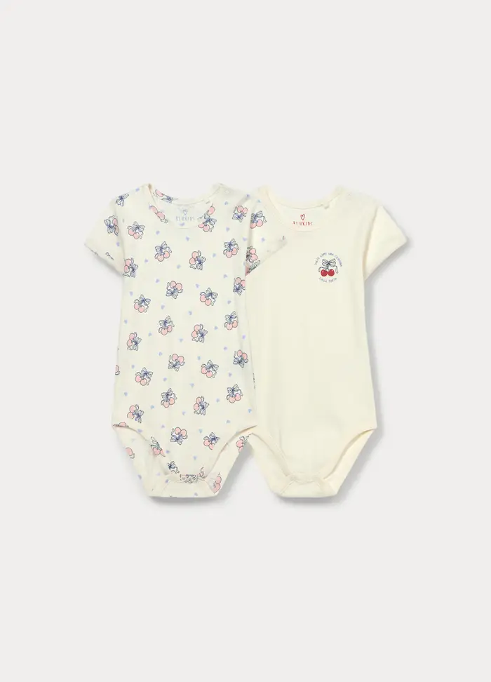 Blukids Pack 2 Body In Costina Di Puro Cotone, Neonata, Bianco