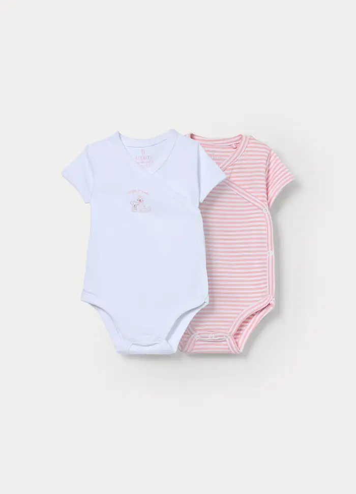 Blukids Pack 2 Body In Interlock Di Puro Cotone Neonata, Bianco/Rosa