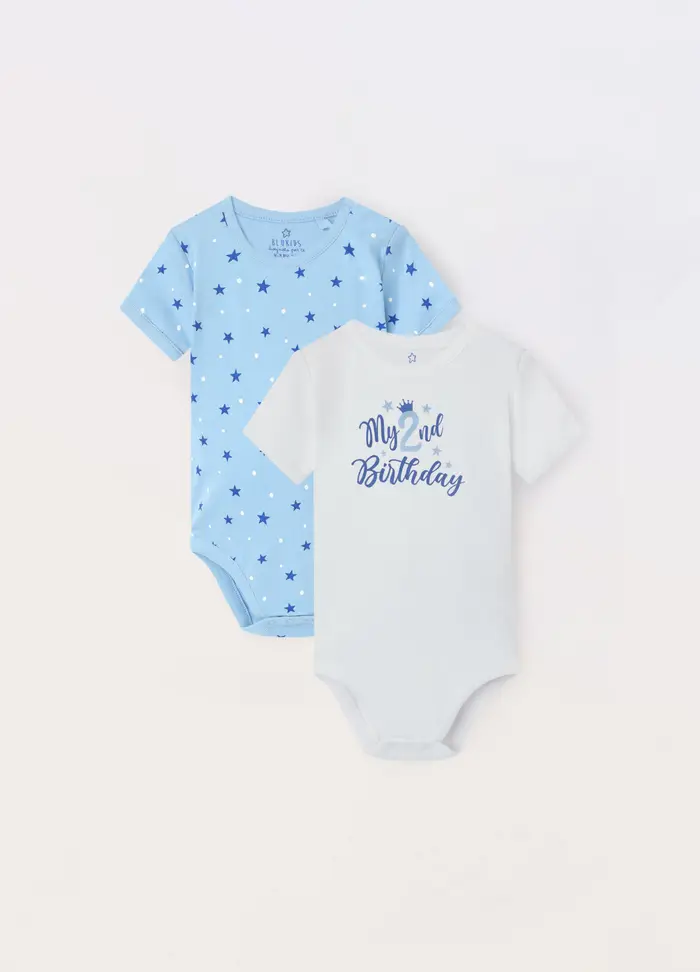 Blukids Pack 2 Body In Puro Cotone Neonato, Bianco/Azzurro