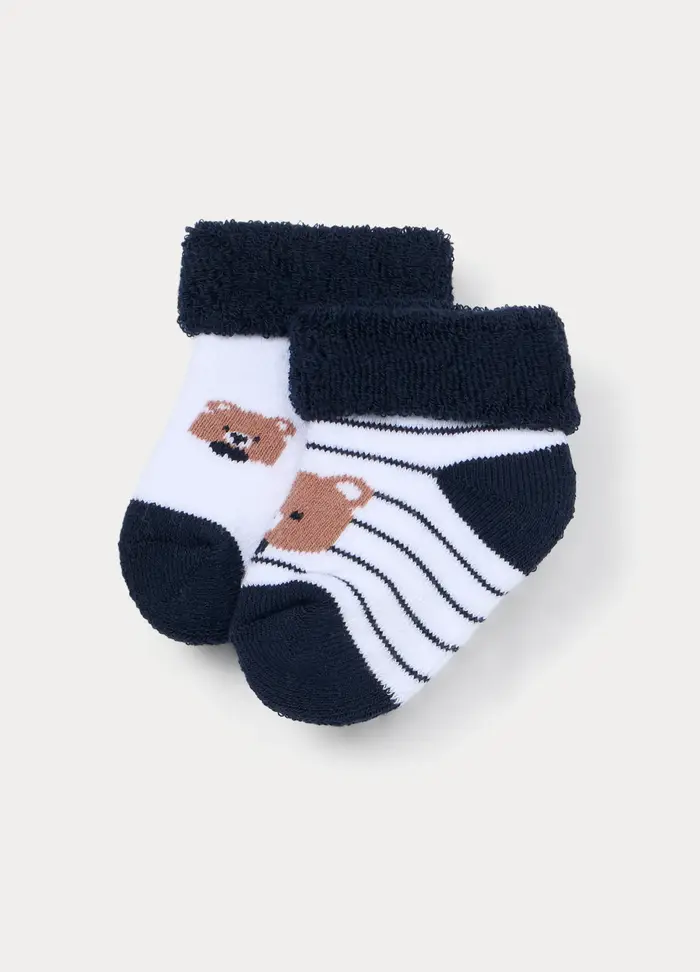 Blukids Pack 2 Calzini In Spugna Di Cotone Stretch Neonato, Bianco/Blu