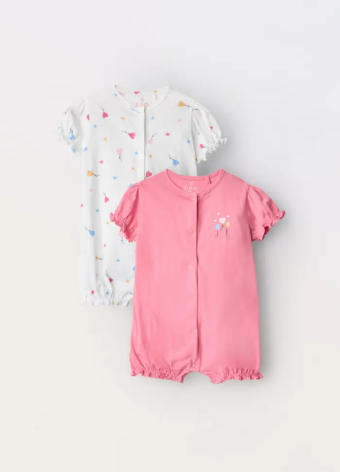 Blukids Pack 2 Pigiami In Puro Cotone Neonata, Rosa pastello
