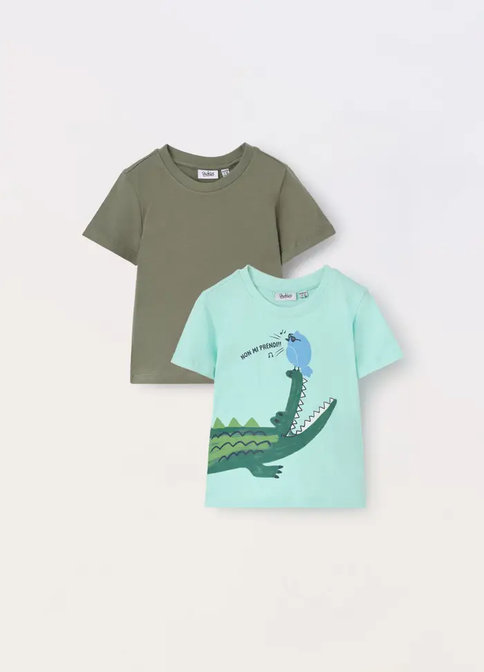 Blukids Pack 2 T-shirt In Jersey Di Puro Cotone Neonato, Bambino, Verde militare