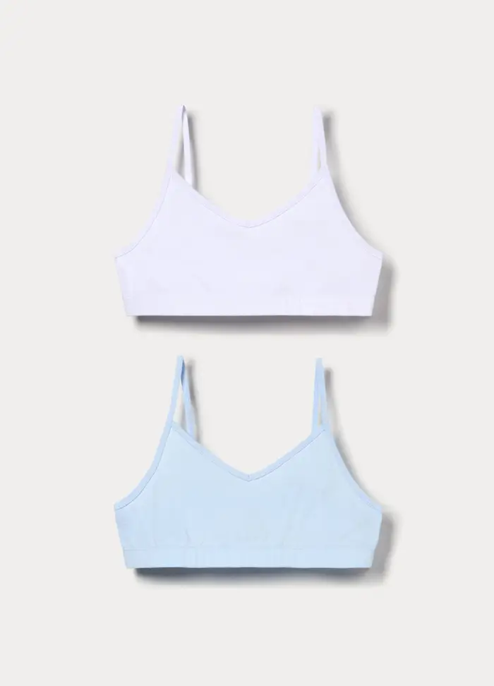 Blukids Pack 2 Top In Jersey Di Cotone Stretch, Bambina, Bianco/Azzurro