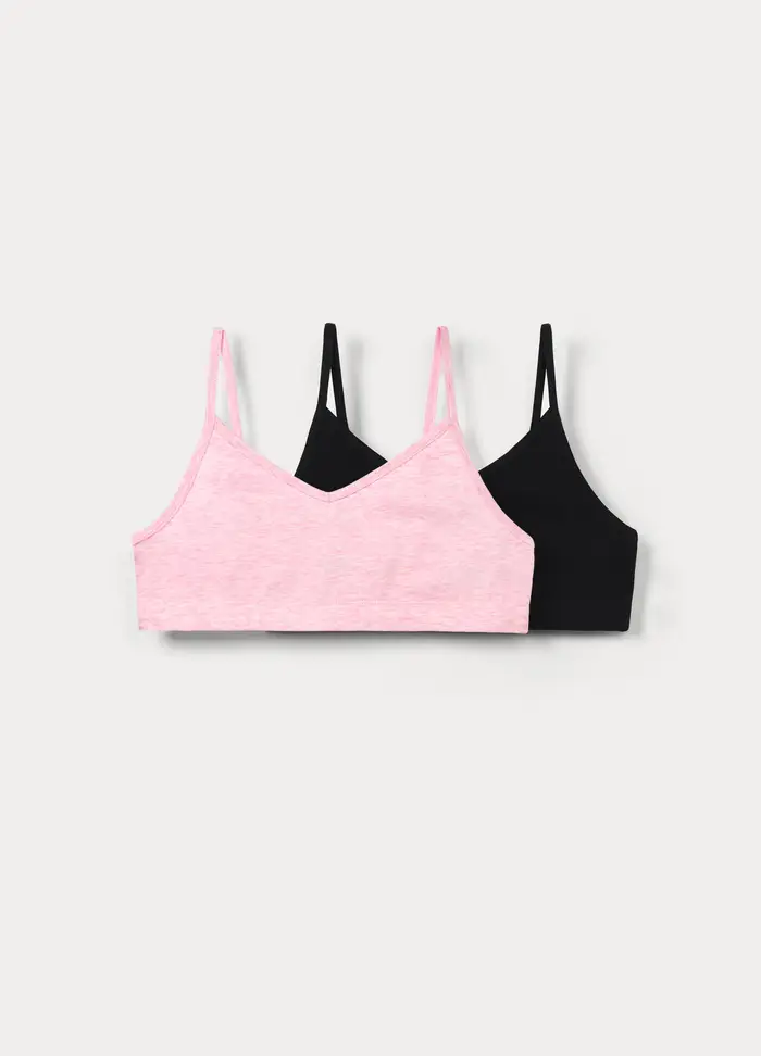 Blukids Pack 2 Top In Jersey Di Cotone Stretch, Bambina, Nero/Rosa