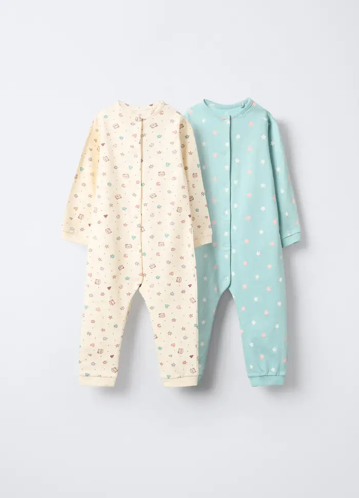 Pack 2 Tutine Pigiama In Felpa Di Puro Cotone Neonata, Unisex, Azzurro acquamarina