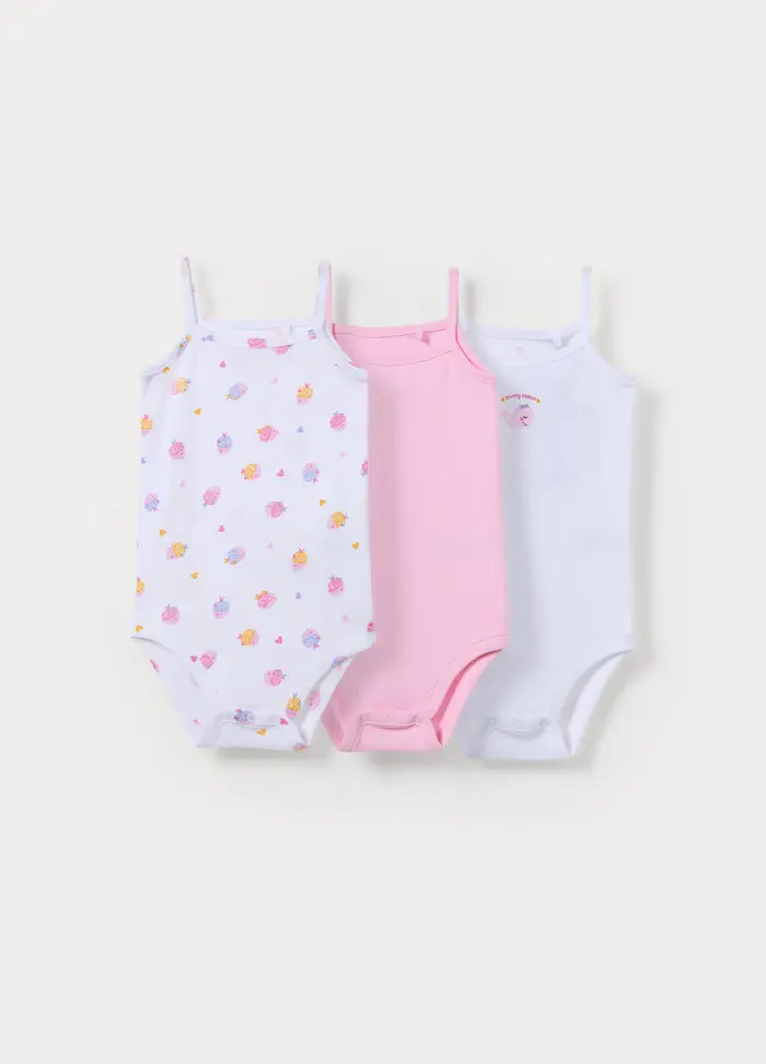 Blukids Pack 3 Body In Costina Di Puro Cotone, Neonata, Bianco/Rosa