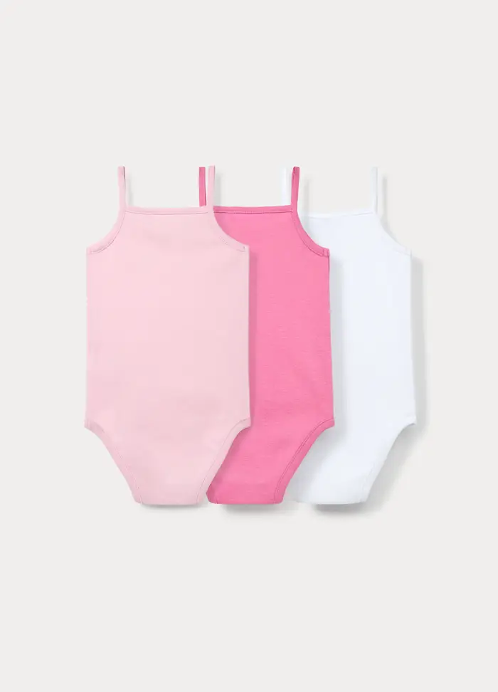Pack 3 Body In Costina Di Puro Cotone, Neonata, Rosa pastello