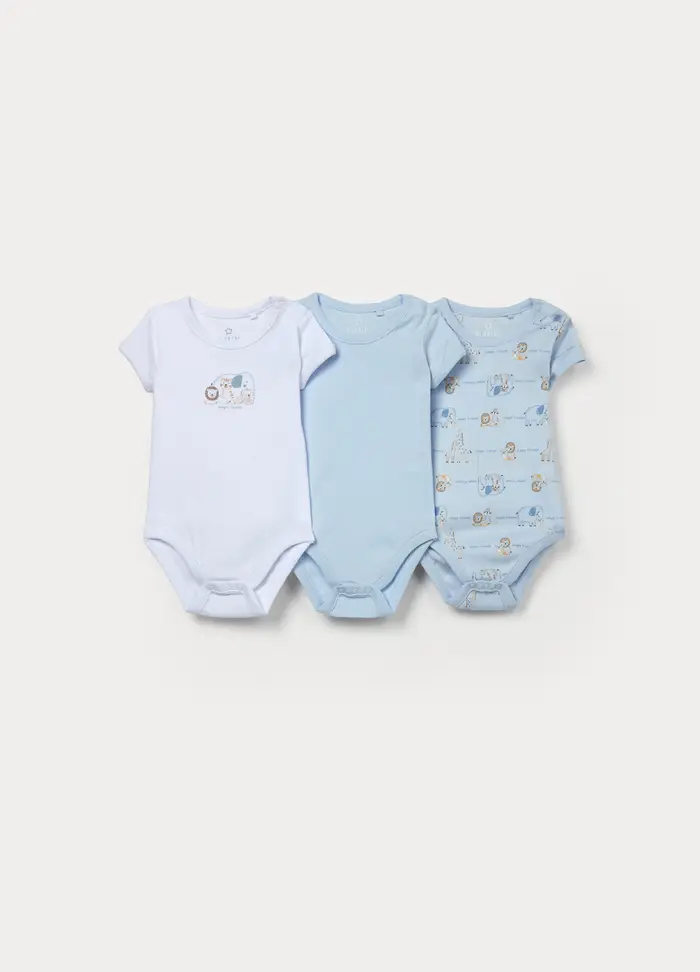Blukids Pack 3 Body In Costina Di Puro Cotone, Neonato, Azzurro chiaro