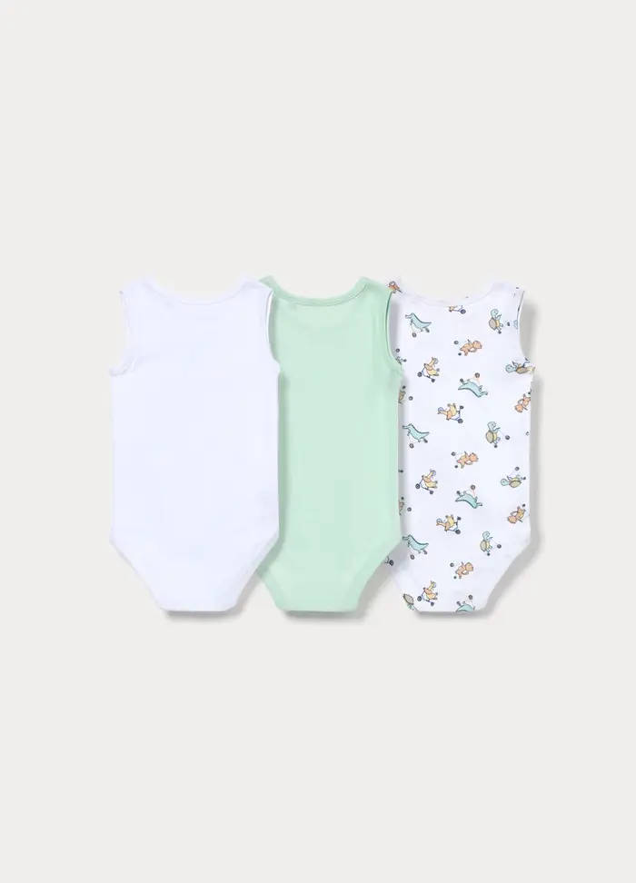 Blukids Pack 3 Body In Costina Di Puro Cotone, Neonato, Bianco