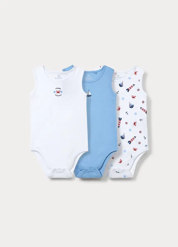 Blukids Pack 3 Body In Costina Di Puro Cotone, Neonato, Bianco