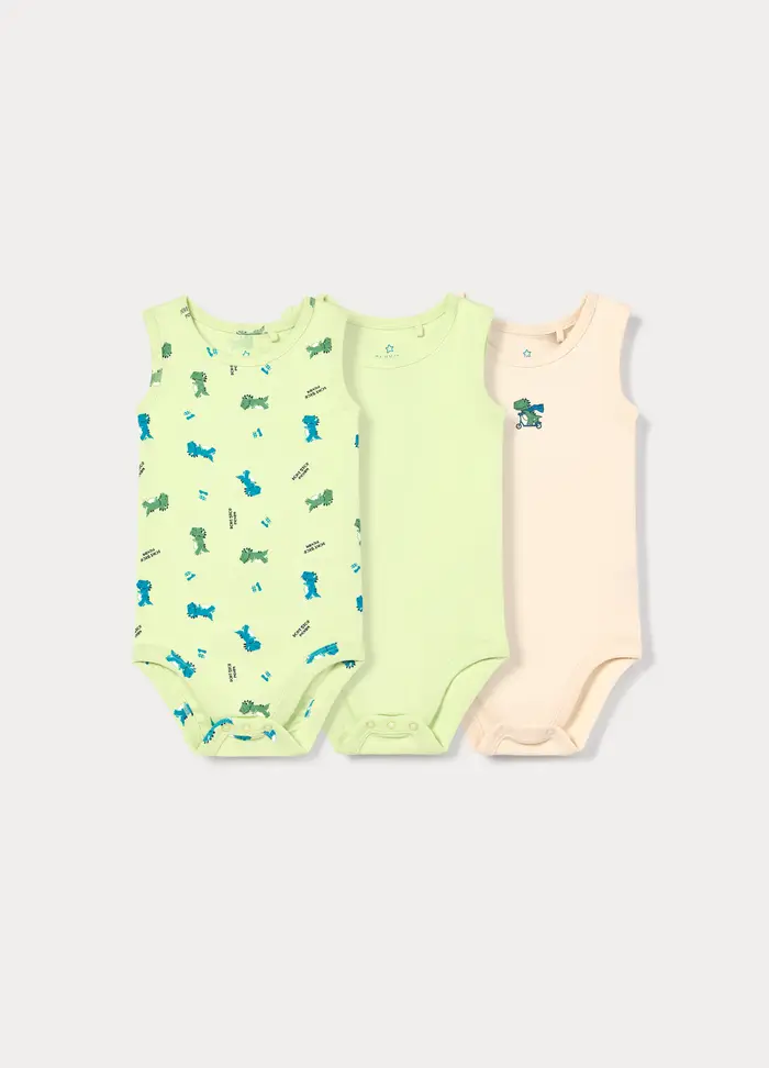 Blukids Pack 3 Body In Costina Di Puro Cotone, Neonato, Verde chiaro