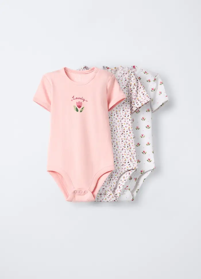 Blukids Pack 3 Body In Interlock Di Puro Cotone Neonata, Rosa pastello