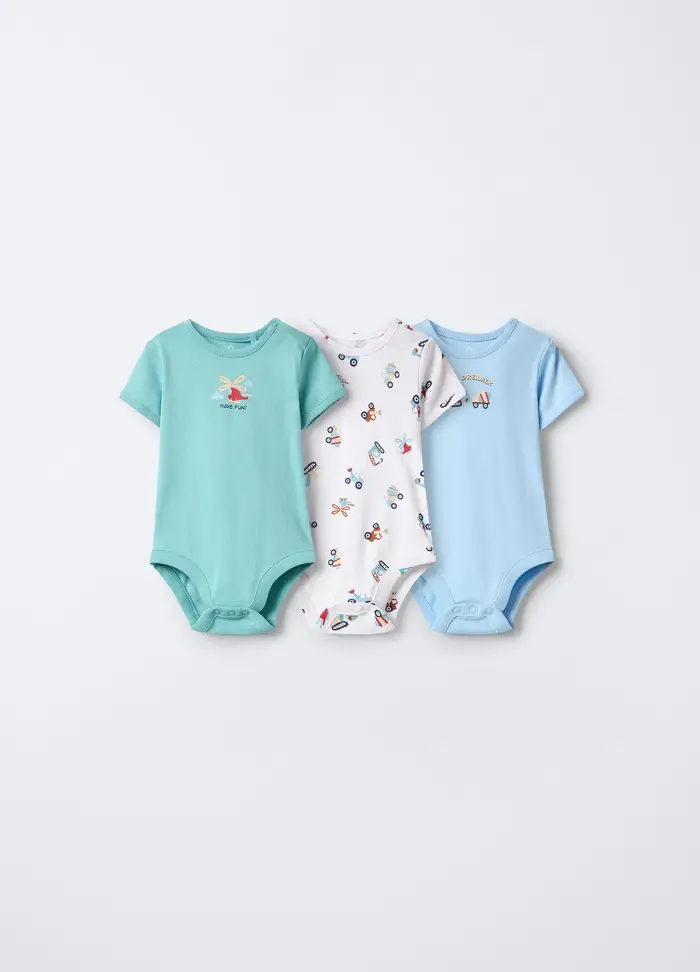Blukids Pack 3 Body In Interlock Di Puro Cotone Neonato, Azzurro