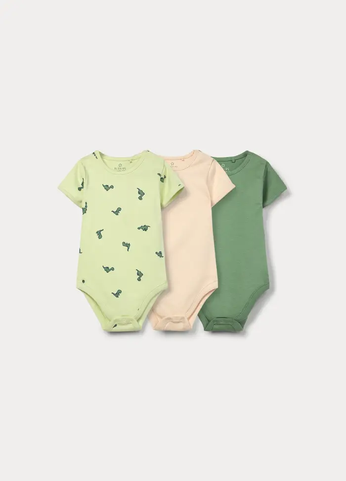 Blukids Pack 3 Body In Interlock Di Puro Cotone, Neonato, Verde smeraldo