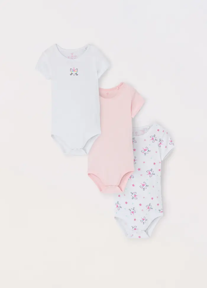 Blukids Pack 3 Body In Puro Cotone Organico Neonata, Rosa chiaro