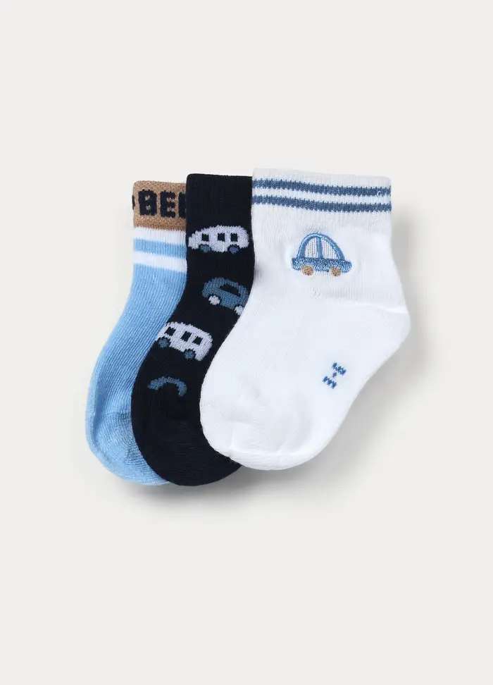Blukids Pack 3 Calze Misto Cotone Stretch, Neonato, Azzurro cielo
