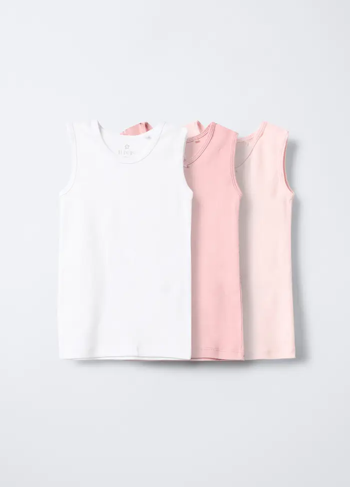 Blukids Pack 3 Canotte In Costina Di Puro Cotone, Neonata, Bianco/Rosa