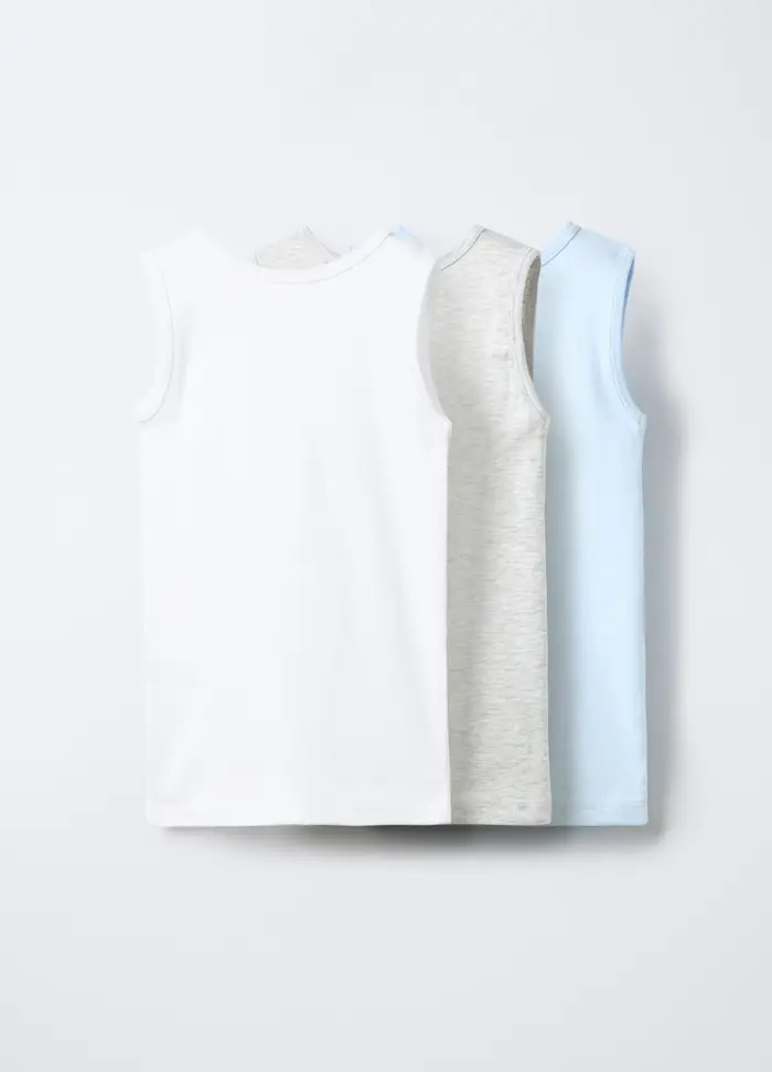 Blukids Pack 3 Canotte In Costina Di Puro Cotone, Neonato, Bianco/Azzurro