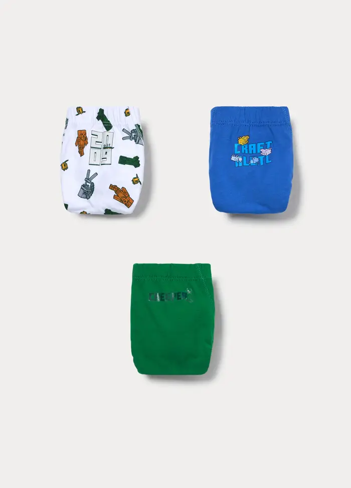 Pack 3 Slip Minecraft In Jersey Di Puro Cotone Bambino, Blu elettrico