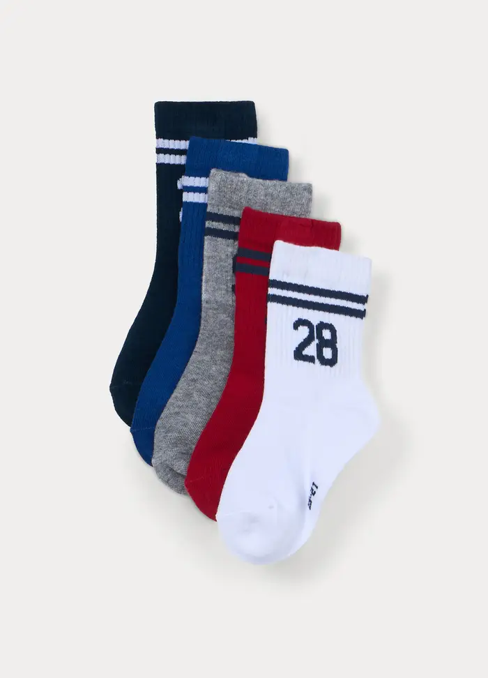 Blukids Pack 5 Calze Misto Cotone, Bambino, Bianco/Blu