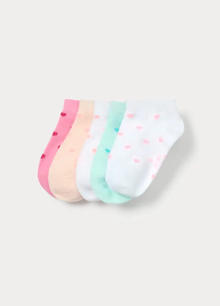 Blukids Pack 5 Calzini Corti Misto Cotone, Bambina, Bianco/Rosa