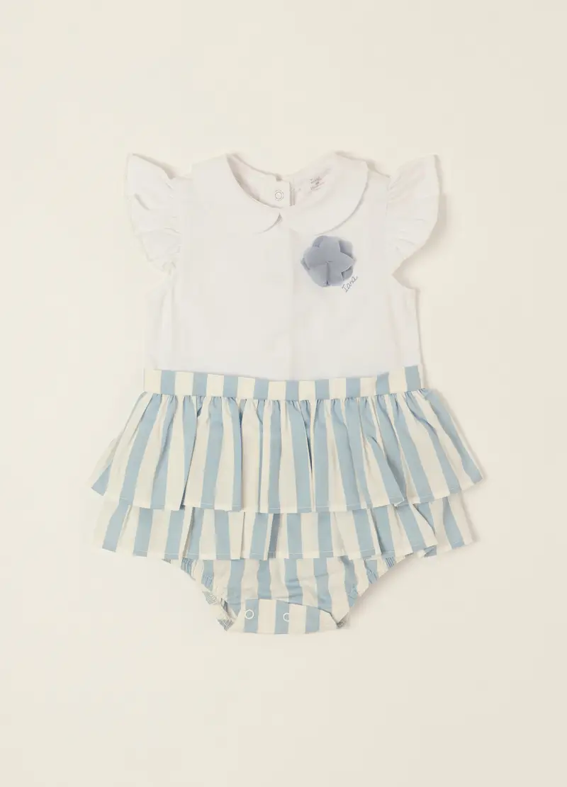 Blukids Pagliaccetto Bianco E Azzurro In Cotone Elasticizzato, Neonata, Bianco