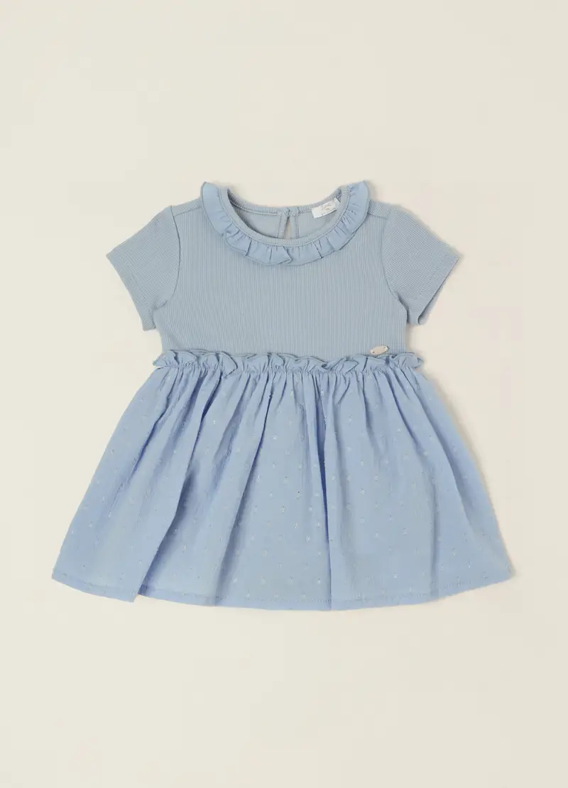 Blukids Pagliaccetto Blu Con Collo Decorativo In Cotone Elasticizzato, Neonata, Denim