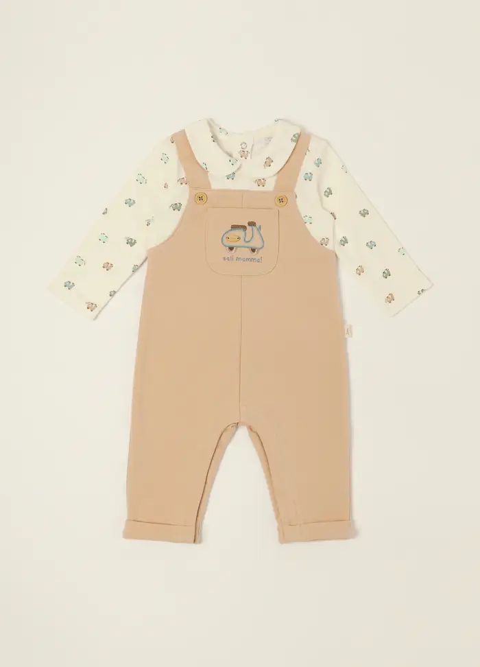 Blukids Pagliaccetto Multicolor In Puro Cotone Con Scooter Da Neonato, Bianco/Beige