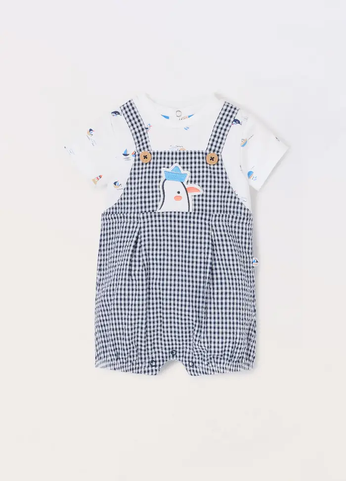 Blukids Pagliaccetto Salopette Misto Cotone Neonato, Blu navy