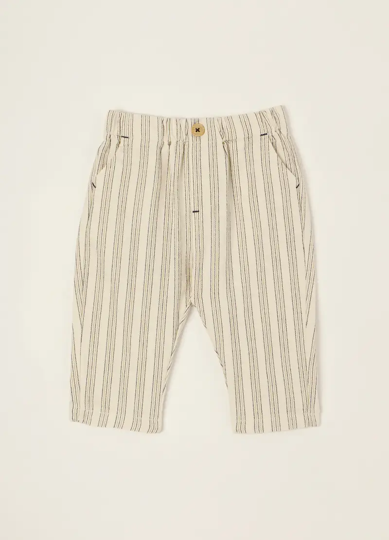 Blukids Pantaloncini Beige A Righe In Puro Cotone, Neonato, Beige