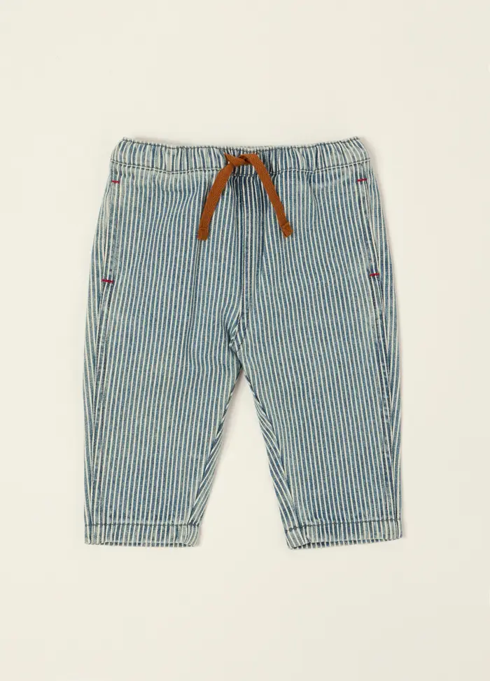 Blukids Pantaloni A Righe In Misto Cotone, Viscosa E Lyocell Da Neonato Regular Fit, Bianco/Blu