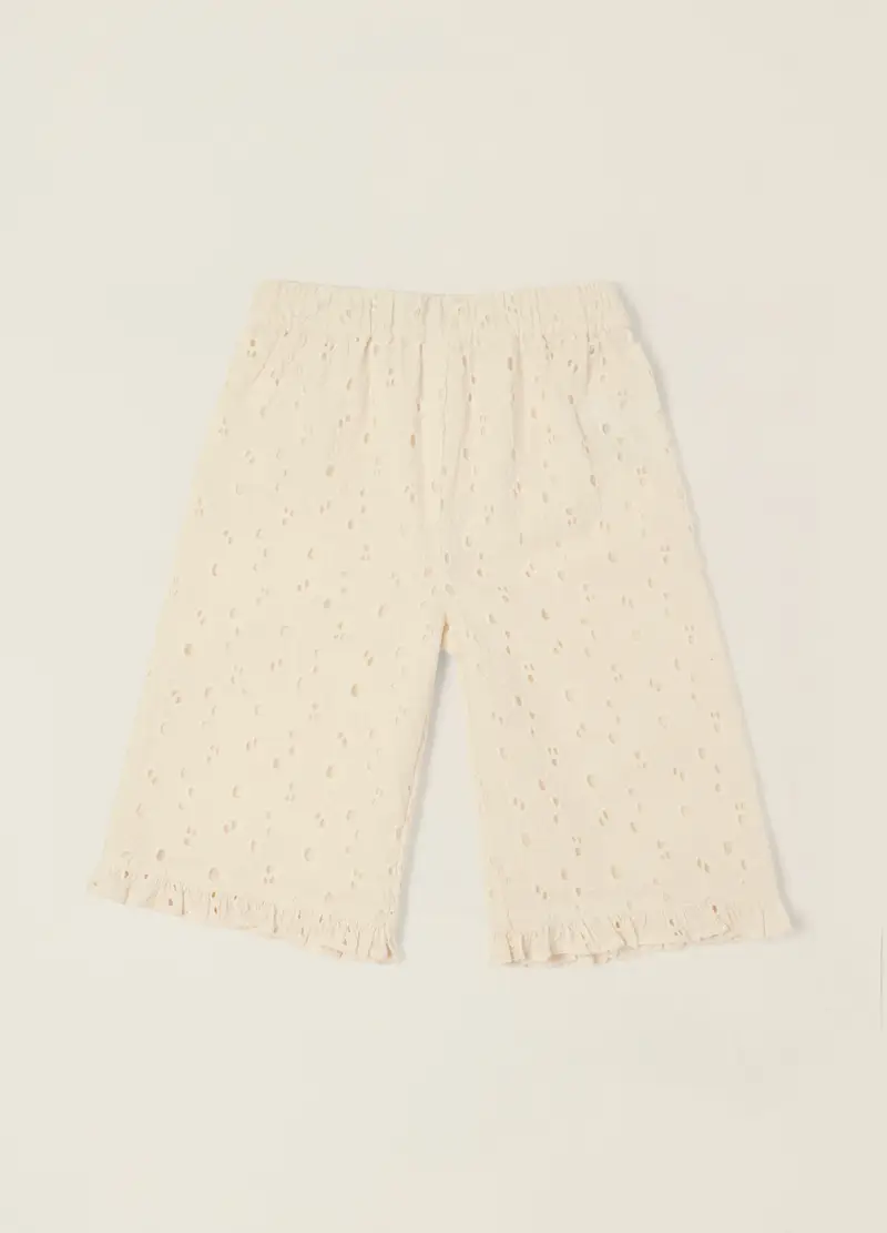 Blukids Pantaloni Beige In Puro Cotone Con Texture Traforata, Neonata, Beige