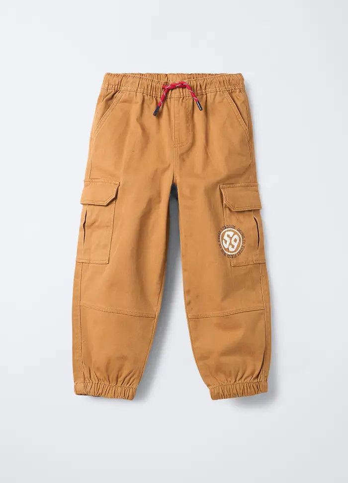 Pantaloni Cargo In Cotone Stretch Straight Fit Bambino, Marrone antilope