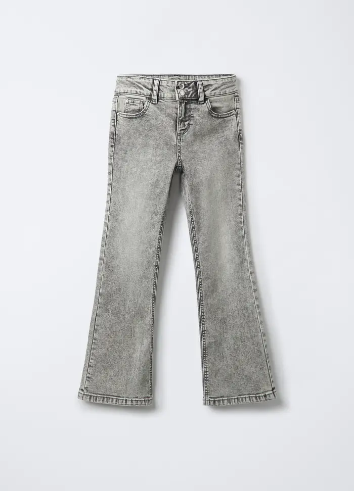 Blukids Pantaloni In Denim Di Cotone Stretch Flare Fit Ragazza, Bambina, Grigio chiaro