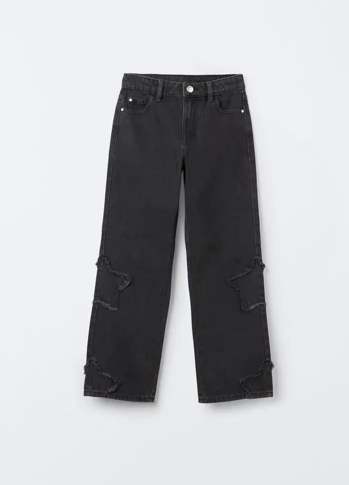 Blukids Pantaloni In Denim Di Misto Cotone Straight Fit Ragazza, Bambina, Nero