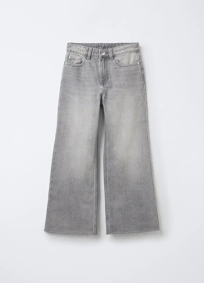 Blukids Pantaloni In Denim Di Misto Cotone Wide Leg Ragazza, Bambina, Grigio chiaro