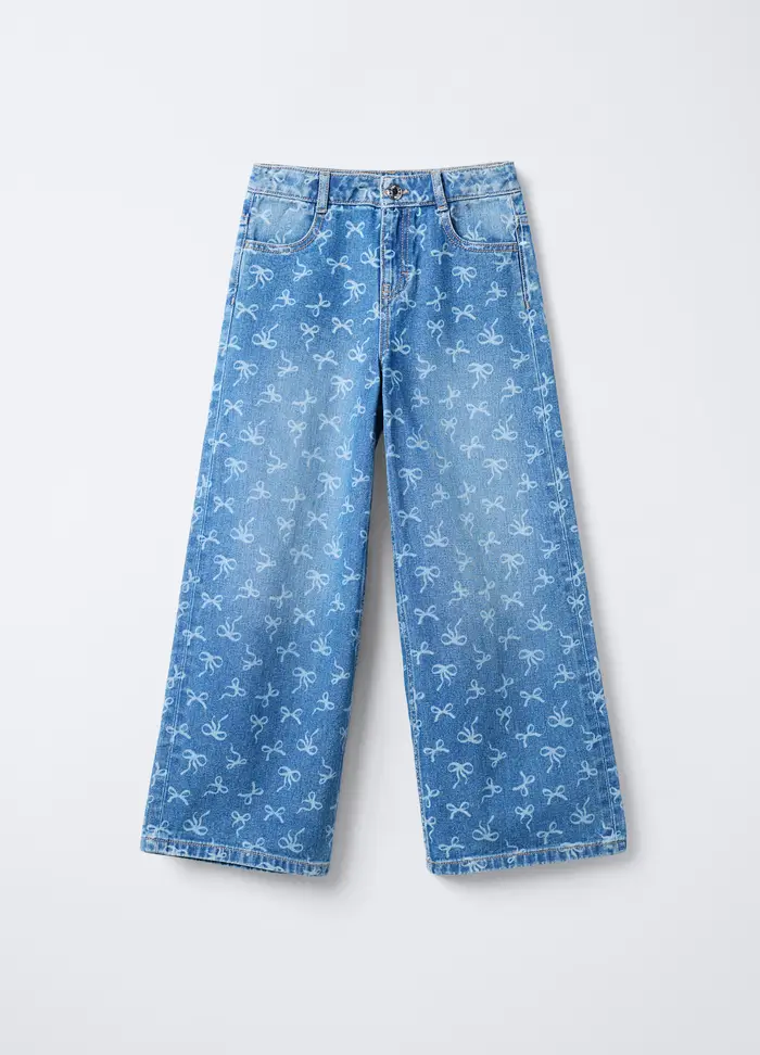 Blukids Pantaloni In Denim Di Puro Cotone Wide Leg Bambina, Blu chiaro