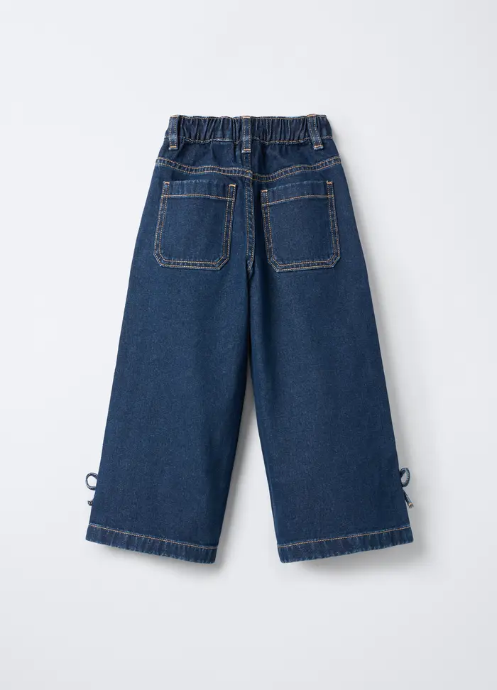 Blukids Pantaloni In Denim Di Puro Cotone Wide Leg Bambina, Blu denim