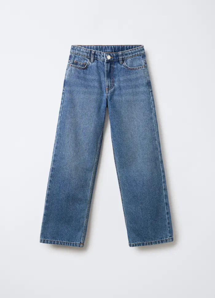 Pantaloni In Denim Straight Fit Ragazza, Bambina, Blu denim