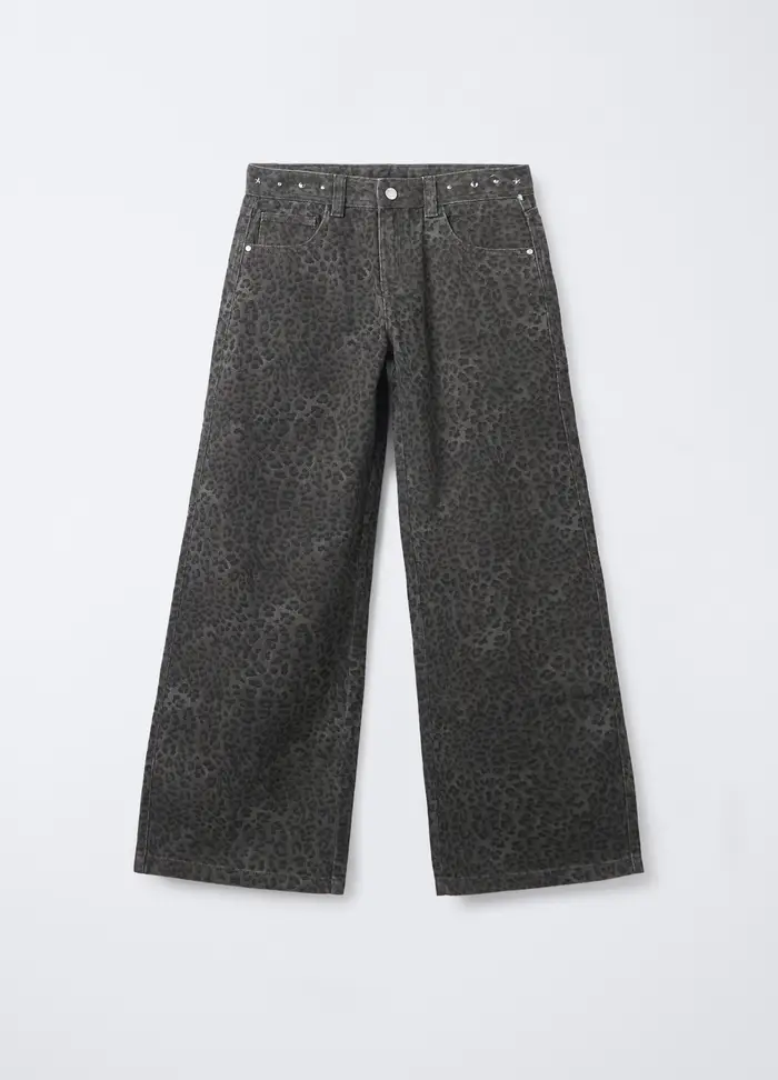 Blukids Pantaloni In Drill Di Puro Cotone Wide Leg Ragazza, Bambina, Grigio scuro