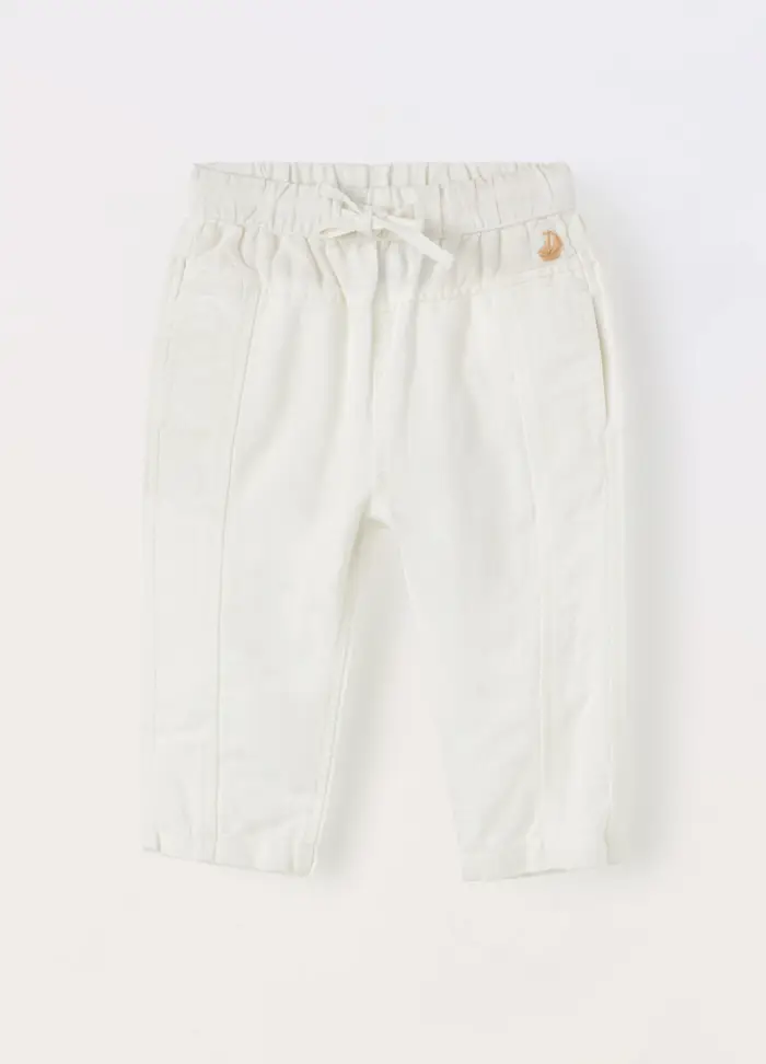 Blukids Pantaloni In Misto Lino Neonato, Bambino, Bianco