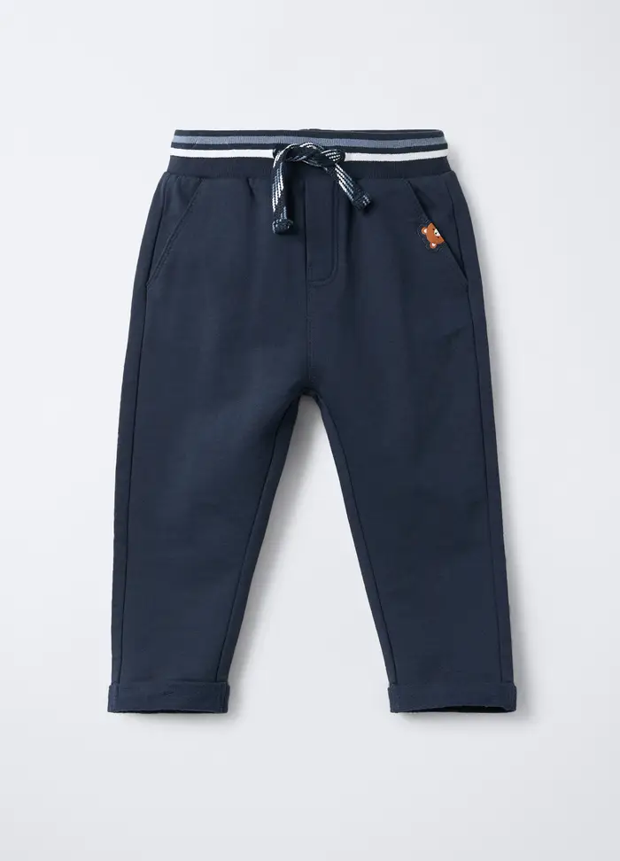 Pantaloni In Puro Cotone Garzato Fit Regular Bimbo, Bambino, Blu scuro