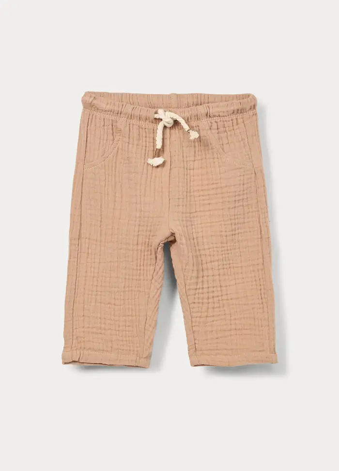 Blukids Pantaloni Lunghi In Puro Cotone Neonato, Marrone chiaro