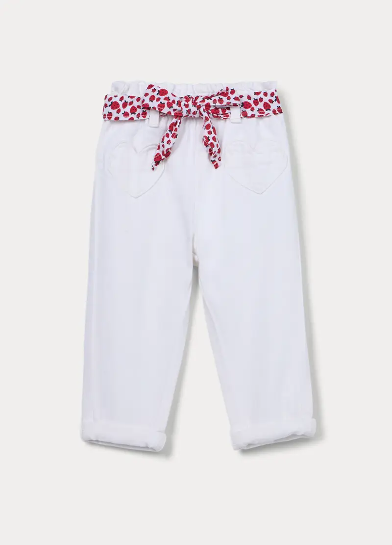 Blukids Pantaloni Regular Fit In Twill Di Puro Cotone Bimba, Bambina, Bianco gesso